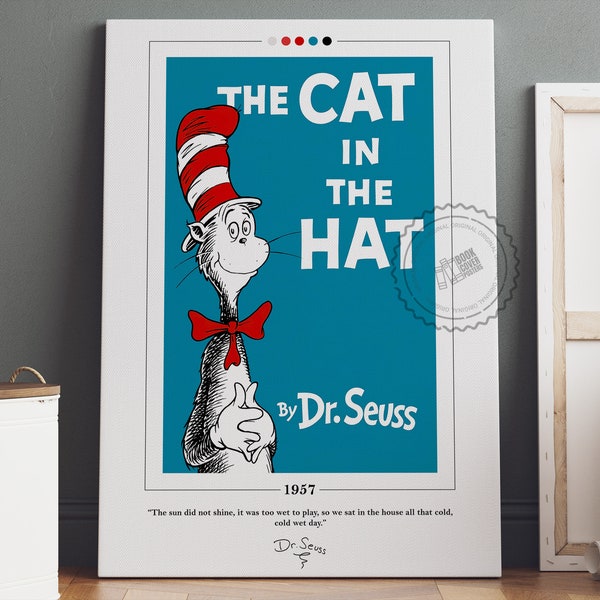 The Cat in the Hat Book Cover Poster | Dr. Seuss, The Cat in the Hat Poster, The Cat in the Hat Print, Book Posters, Book Lover Gift