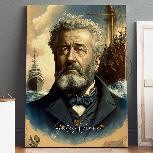 Jules Verne Poster Canvas | Jules Verne Canvas Wall Art, Jules Verne Print, Book Posters, Book Art, Book Lover Gift