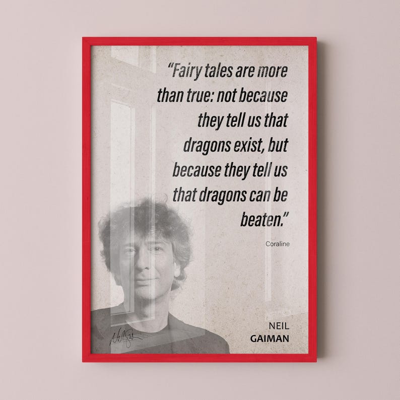 Neil Gaiman Quote Wall Art | Coraline Quote Poster, Quote Print, Quote Art, Book Quote, Canvas Wall Art, Book Lover Gift image 1