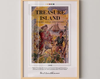 Treasure Island Book Cover Poster | Robert Louis Stevenson, Treasure Island Poster, Book Posters, Canvas Wall Art, Book Art, Book Lover Gift