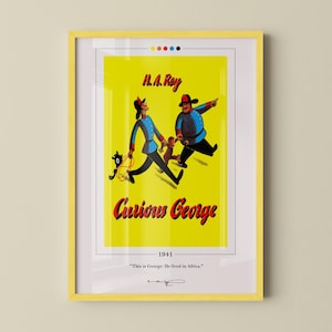 Curious George Book Cover Poster | H. A. Rey, Curious George Poster, Curious George Print, Book Posters, Canvas Wall Art, Book Lover Gift
