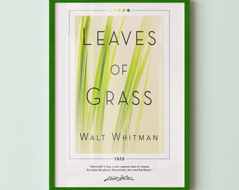 Leaves of Grass Book Cover Poster | Walt Whitman, Leaves of Grass Poster, Leaves of Grass Print, Book Posters, Book Art, Book Lover Gift