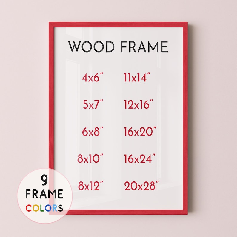 Red Wood Frame with 9 Colors, Wood Picture Frame, Photo Frame, Diploma Frame, 8x10 Frame, Black Frame, White Frame, Red Frame image 1