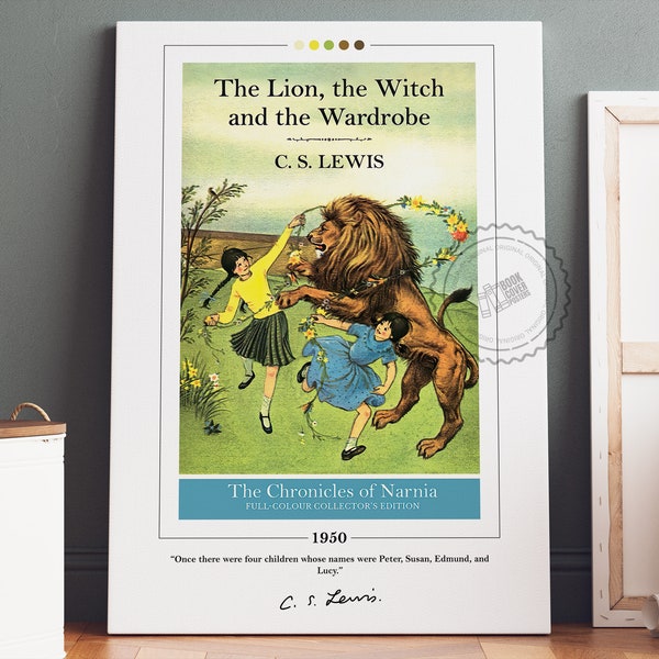 The Lion the Witch and the Wardrobe Book Cover Poster | C. S. Lewis, The Chronicles of Narnia Poster, Book Posters, Book Art, Canvas Print