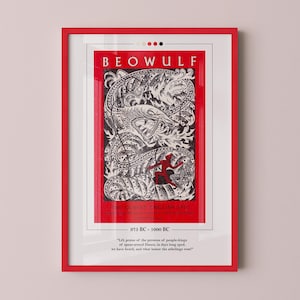 Beowulf Book Cover Poster | Beowulf Poster, Beowulf Print, Book Posters, Book Prints, Book Art, Beowulf Canvas Wall Art, Book Lover Gift
