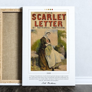 El cartel de la portada del libro de la letra escarlata / Nathaniel Hawthorne, el cartel de la letra escarlata, carteles de libros, arte de la pared del lienzo, regalo del amante del libro