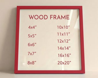 Square Red Wood Frame with 9 Colors, Wood Picture Frame, Photo Frame, Diploma Frame, Black Frame, White Frame, Red Frame