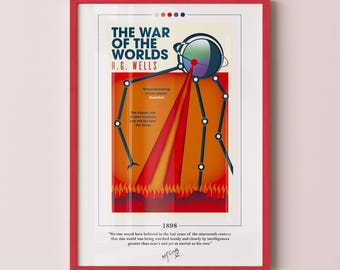 印刷可能な『宇宙戦争』ブックカバーアートプリント、H・G・ウェルズの 