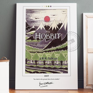 El cartel de la portada del libro Hobbit / J. R. R. Tolkien, el cartel del Hobbit, la impresión del Hobbit, carteles de libros, arte de la pared del lienzo, regalo del amante del libro