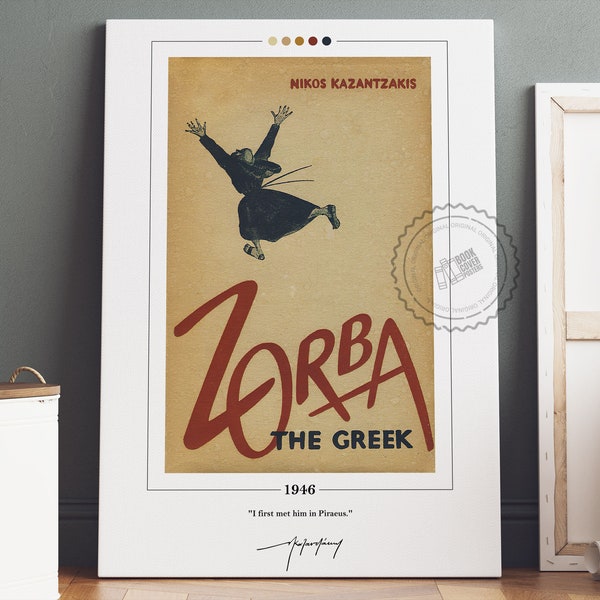 Zorba the Greek Book Cover Poster | Nikos Kazantzakis, Zorba the Greek Poster, Book Posters, Book Art, Canvas Wall Art, Book Lover Gift