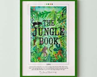 The Jungle Book Book Cover Poster | Rudyard Kipling, Jungle Book Poster, Jungle Book Print, Book Posters, Canvas Wall Art, Book Lover Gift