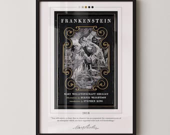 Frankenstein Book Cover Poster | Mary Shelley, Frankenstein Poster, Frankenstein Print, Book Posters, Canvas Wall Art, Book Lover Gift