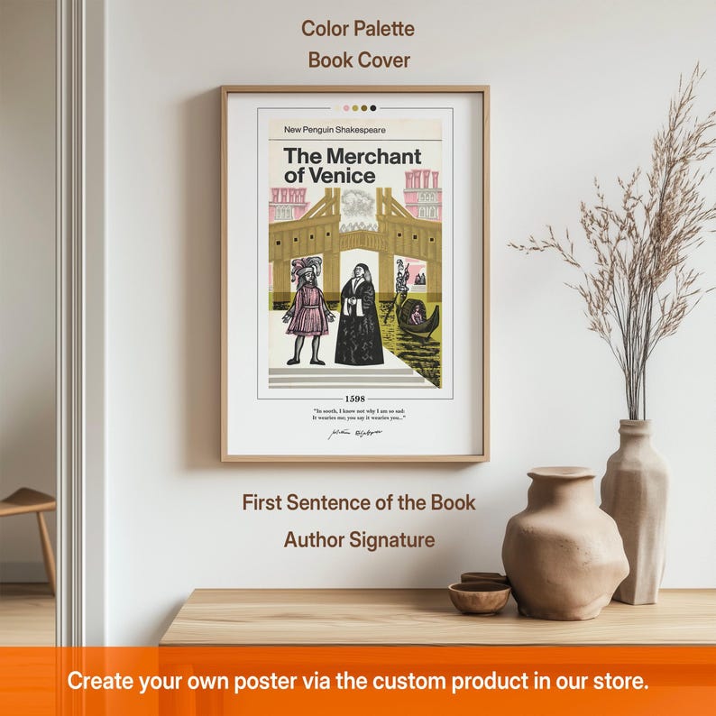 The Merchant of Venice Book Cover Poster | William Shakespeare, The Merchant of Venice Poster, Book Poster, Canvas Wall Art, Book Lover Gift image 2