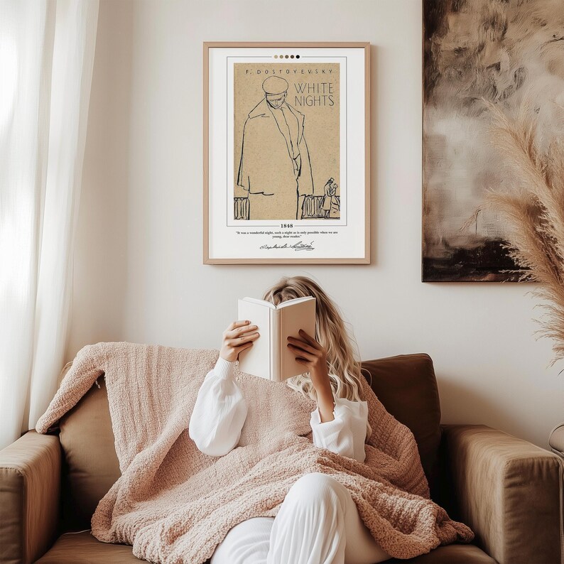 White Nights Buch Cover Poster | Fyodor Dostojewski, Weiße Nächte Poster, Weiße Nächte Druck, Buch Poster, Leinwand Wandkunst, Geschenk für Buchliebhaber Bild 7