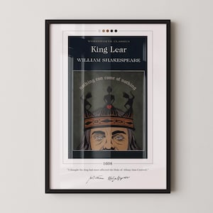 Póster de portada del libro "El Rey Lear" / William Shakespeare, póster del Rey Lear, impresión del Rey Lear, pósteres de libros, impresión en lienzo, arte literario, regalo para amantes de la lectura