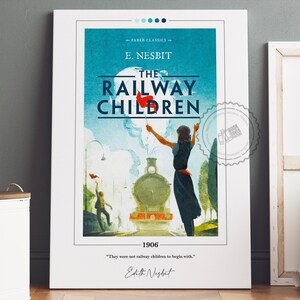 El cartel de la portada del libro de los niños del ferrocarril / E. Nesbit, el cartel de los niños del ferrocarril, carteles de libros, arte del libro, arte de la pared del lienzo, regalo del amante del libro