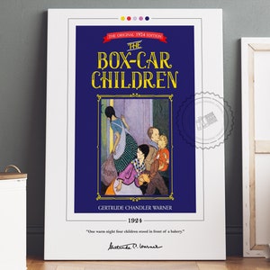 El cartel de la portada del libro de los niños Boxcar / Gertrude Chandler Warner, el cartel de los niños del Boxcar, carteles de libros, arte de la pared del lienzo, regalo del amante del libro