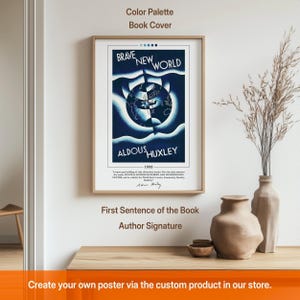 Brave New World Book Cover Poster | Aldous Huxley, Brave New World Poster, Brave New World Print, Book Posters, Book Prints, Canvas Wall Art image 2