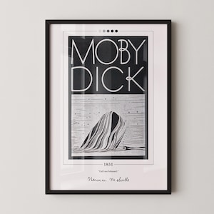 Moby Dick Book Cover Poster | Herman Melville, Moby Dick Poster, Moby Dick Print, Book Posters, Canvas Print, Book Art, Book Lover Gift