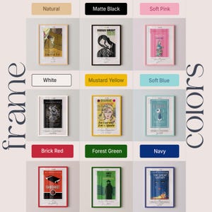 The image is a collage of various framed artworks, each with a different color and frame style. The artworks include paintings, illustrations, and photographs, all displayed in a grid format. The artworks are arranged in a way that showcases their unique characteristics and colors, creating a visually appealing and diverse collection.