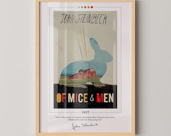 Boekomslagposter van muizen en mannen | John Steinbeck, poster muizen en mannen, poster muizen en mannen, boekposters, boekkunst, canvas muurkunst