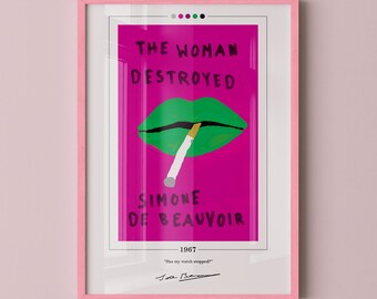 The Woman Destroyed Book Cover Poster | Simone de Beauvoir, Woman Destroyed Poster, Woman Destroyed Print, Book Posters, Book Lover Gift