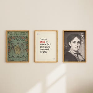 Louisa May Alcott&#39;s Little Women Book Cover Quote Portrait Poster Set of 3, Canvas Wall Art, Book Lover Gifts, Library Decor