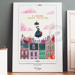 Poster di copertina del libro di Mary Poppins / P. L. Travers, poster di Mary Poppins, stampa di Mary Poppins, poster di libri, arte del libro, regalo per gli amanti dei libri