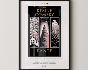 Divine Comedy Book Cover Poster | Dante Alighieri, Divine Comedy Poster, Divine Comedy Print, Book Posters, Book Art, Book Lover Gift