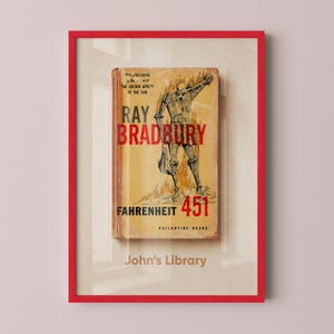 Fahrenheit 451 aangepaste bibliotheekkunst aan de muur, gepersonaliseerde poster boekomslag, bibliotheekdecor, cadeau boekenliefhebber, literaire geschenken, leesgrage geschenken