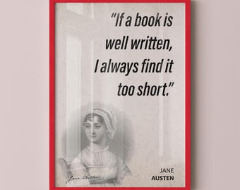 Jane Austen Quote Wall Art | "Too Short" Quote Poster, Quote Print, Quote Art, Book Quotes, Canvas Wall Art, Book Lover Gift