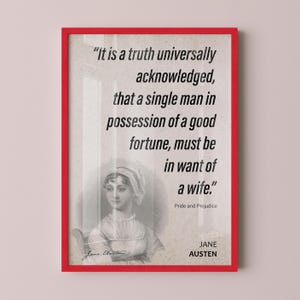 Jane Austen Quote Wall Art | &quot;Want of a Wife&quot; Pride and Prejudice Quote Poster, Quote Print, Quote Art, Book Quotes, Book Lover Gift