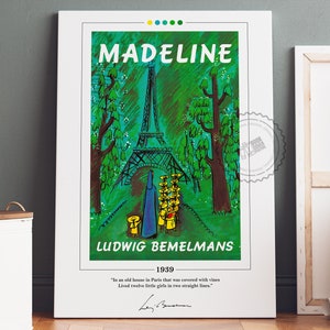 Poster di copertina del libro Madeline / Ludwig Bemelmans, Poster Madeline, Stampa Madeline, Poster di libri, Arte della parete su tela, Arte del libro, Regalo per gli amanti dei libri