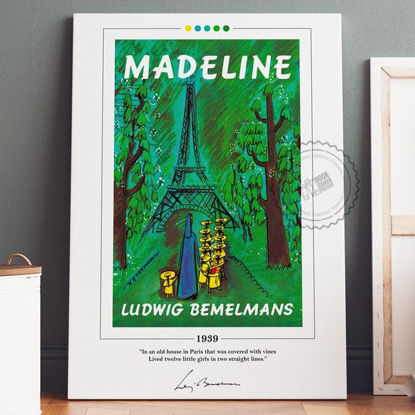 Madeline Book Cover Poster | Ludwig Bemelmans, Madeline Poster, Madeline Print, Book Posters, Canvas Wall Art, Book Art, Book Lover Gift