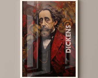 Charles Dickens Poster auf Leinwand, Geschenk für Bücherliebhaber, Geschenke für Leseratten, Bibliotheksdekoration