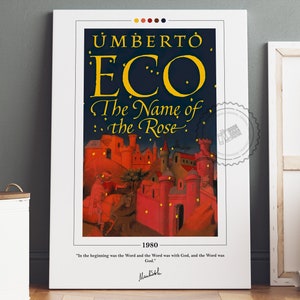 El nombre del cartel de la portada del libro rosa / Umberto Eco, El nombre del cartel de la rosa, El nombre de la impresión de la rosa, carteles de libros, regalo del amante del libro