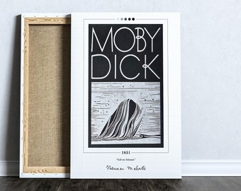 Moby Dick Book Cover Poster | Herman Melville, Moby Dick Poster, Moby Dick Print, Book Posters, Canvas Print, Book Art, Book Lover Gift