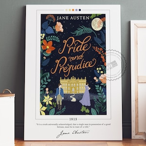 Poster di copertina del libro Orgoglio e pregiudizio / Jane Austen, Poster di Orgoglio e pregiudizio, Poster di libri, Arte della parete su tela, Arte del libro, Regalo per gli amanti dei libri