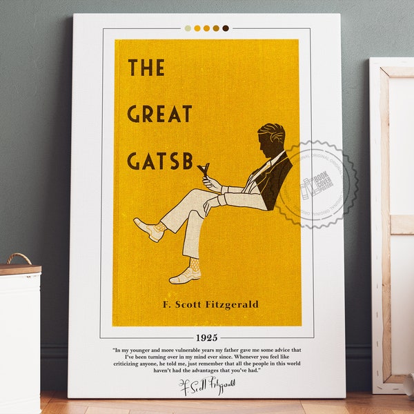 El cartel de la portada del libro del gran Gatsby / F. Scott Fitzgerald, el cartel del gran Gatsby, carteles de libros, impresión de lienzo, arte del libro, regalo para amantes de los libros