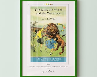 The Lion the Witch and the Wardrobe Book Cover Poster | C. S. Lewis, The Chronicles of Narnia Poster, Book Posters, Book Art, Canvas Print