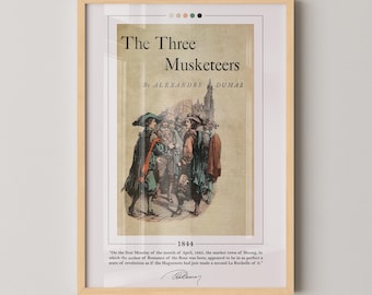 The Three Musketeers Book Cover Poster | Alexandre Dumas, The Three Musketeers Poster, 3 Musketeers Print, Book Posters, Book Art