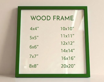 Square Green Wood Frame with 9 Colors, Wood Picture Frame, Photo Frame, Diploma Frame, Black Frame, White Frame, Red Frame