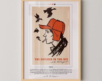 The Catcher in the Rye Book Cover Poster | J. D. Salinger, The Catcher in the Rye Poster, Book Posters, Canvas Wall Art, Book Lover Gift