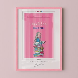 Póster de portada de Matilda / Roald Dahl, póster de Matilda, impresión de Matilda, pósteres de libros, impresiones de libros, arte mural en lienzo, arte literario, regalo para amantes de la lectura