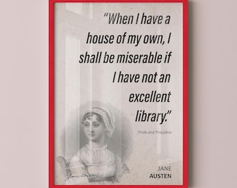 Jane Austen Quote Wall Art | "Excellent Library" Pride and Prejudice Quote Poster, Quote Print, Quote Art, Book Quotes, Book Lover Gift