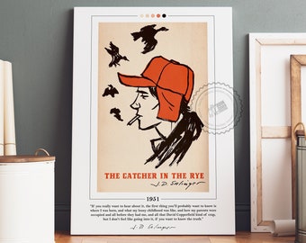 The Catcher in the Rye Book Cover Poster | J. D. Salinger, The Catcher in the Rye Poster, Book Posters, Canvas Wall Art, Book Lover Gift