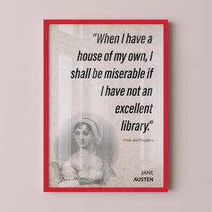 Jane Austen Quote Wall Art | &quot;Excellent Library&quot; Pride and Prejudice Quote Poster, Quote Print, Quote Art, Book Quotes, Book Lover Gift