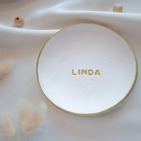 Personalized Ring Dish, Handmade Jewelry Air-Dry Clay Dish, Birthday Gift, Gift for Her, Bridesmaids Gift