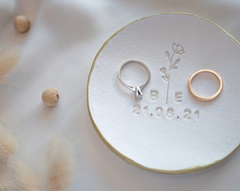 Piatto ad anello personalizzato, piatto di argilla essiccato all'aria per gioielli fatti a mano, regalo di anniversario, fidanzamento, regalo di nozze, regalo per lei