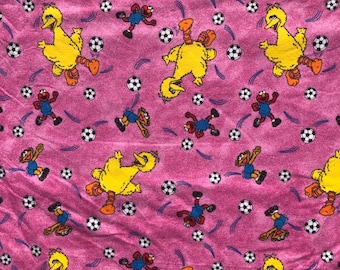 2002 Sesame Workshop Pink fabric-100% Cotton Flannel-Pink Cartoon Soccer fabric